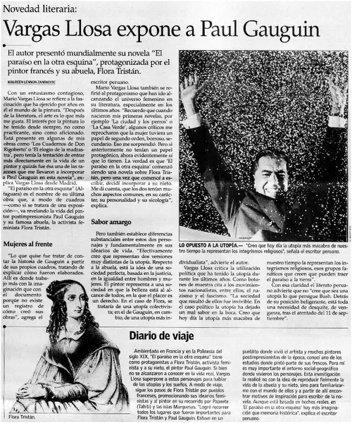 Vargas Llosa expone a Paul Gauguin  [artículo] Maureen Lennon Zaninovic.