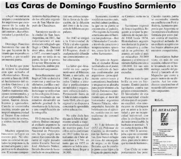 Las Caras de Domingo Faustino Sarmiento  [artículo] R.G.G.