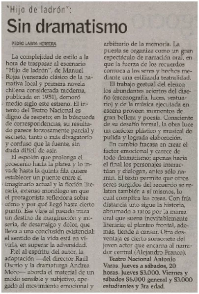 Sin dramatismo  [artículo] Pedro Labra Herrera.
