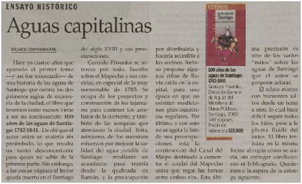 Aguas capitalinas  [artículo] Ricardo Couyoumdjian.