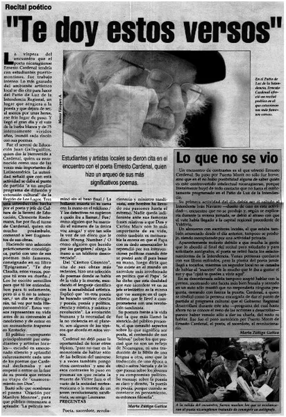"Te doy estos versos"  [artículo] Marta Zúniga Gatica.