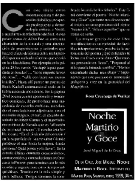 Noche martirio y goce  [artículo] Rosa Cruchaga de Walker.