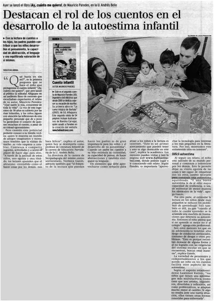 Destacan el rol de los cuentos en el desarrollo de la autoestima infantil  [artículo] Sebastián Urbina.