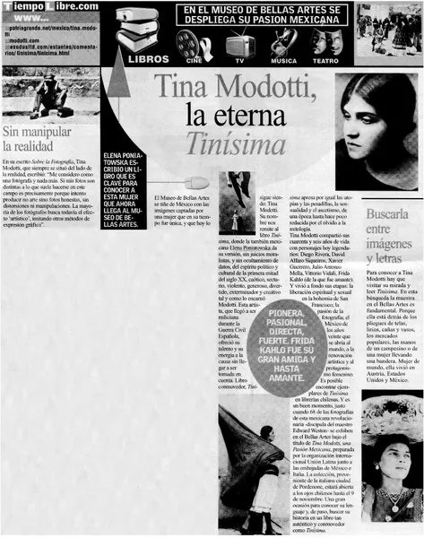 Tina Modotti, la eterna tinísima.  [artículo]