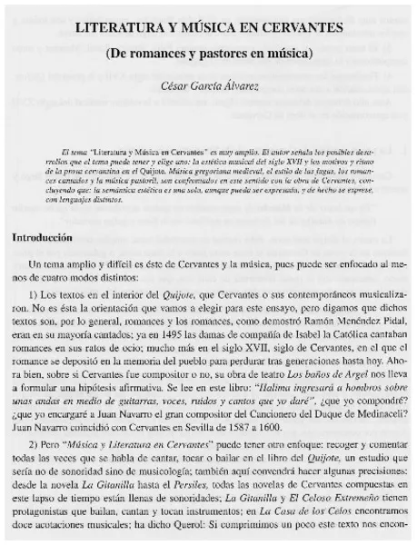 Literatura y música en Cervantes  [artículo] César García Alvarez.