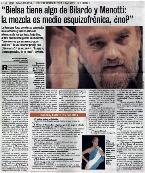 Bielsa tiene algo de Bilardo y Menotti, la mezcla es medio esquizofrénica, ¿no?  [artículo] Esteban Abarzúa A.