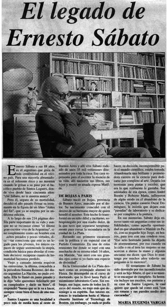 El legado de Ernesto Sábato  [artículo] María Eugenia Vargas.