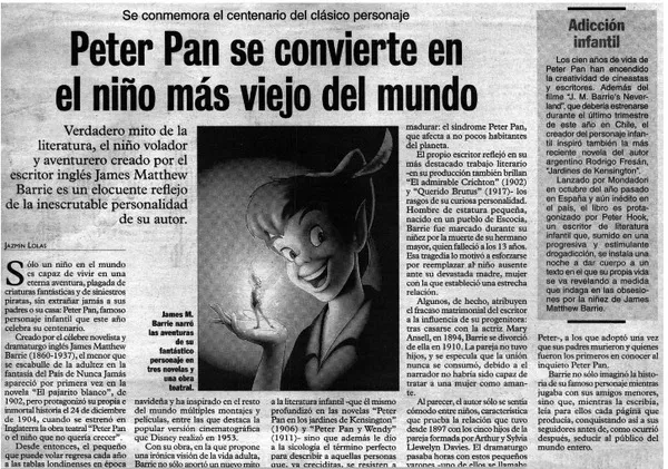 Peter Pan se convierte en el niño más viejo del mundo.  [artículo]