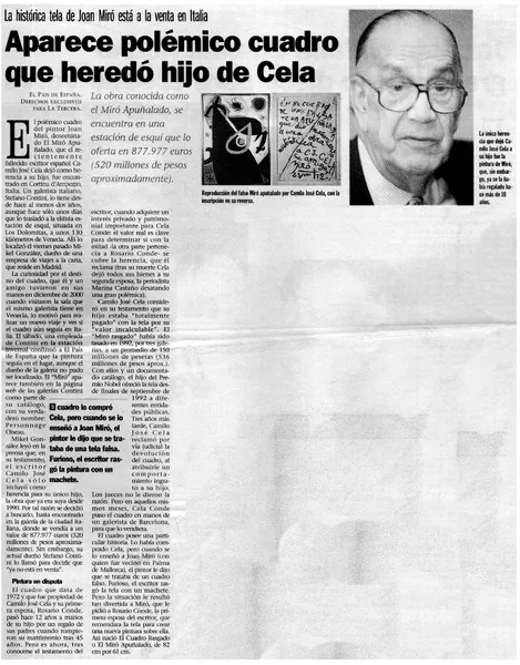 Aparece polémico cuadro que heredó hijo de Cela.  [artículo]