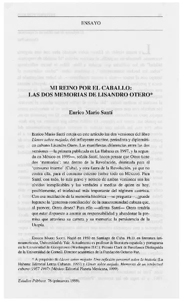 Mi reino por el caballo : las dos memorias de Lisandro Otero [artículo] Enrico Mario Santí.