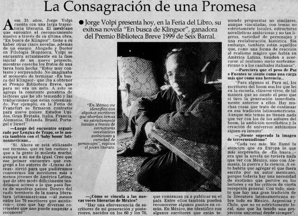La consagración de una promesa.  [artículo]