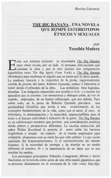 The Big banana, una novela que rompe estereotipos étnicos y sexuales  [artículo] Teonilda Madera.