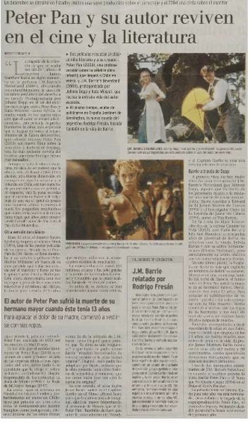 Peter Pan y su autor reviven en el cine y la literatura  [artículo] Rodrigo González M.