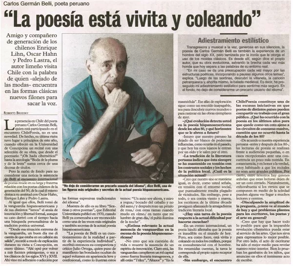 La poesía está vivita y coleando"  [artículo] Roberto Brodsky.