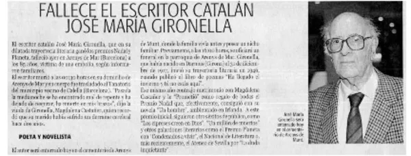 Fallece el escritor catalán José María Gironella.  [artículo]