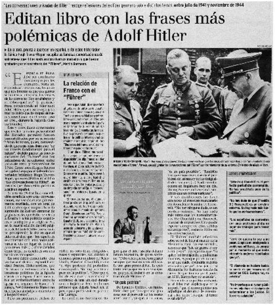 Editan libro con las frases más polémicas de Adolf Hitler  [artículo]