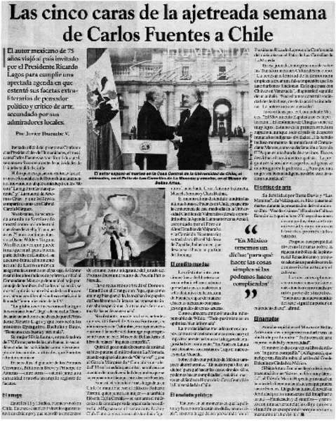 Las cinco caras de la ajetreada semana de Carlos Fuentes a Chile  [artículo] Javier Ibacache V.