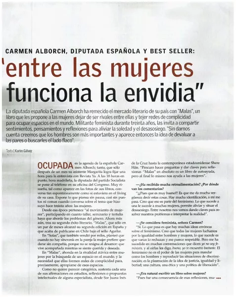 "Entre las mujeres funciona la envidia"  [artículo] Karim Gálvez.