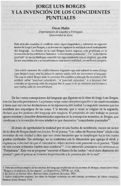 Jorge Luis Borges y la invención de los coincidentes puntuales  [artículo] Oscar Hahn.