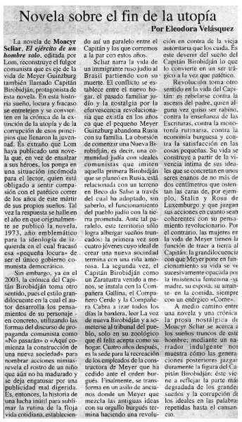 Novela sobre el fin de la utopía  [artículo] Eleodora Velásquez.