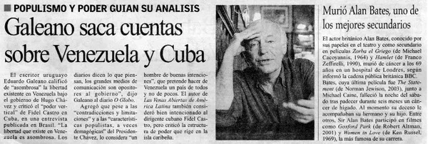Galeano saca cuentas sobre Venezuela y Cuba.  [artículo]
