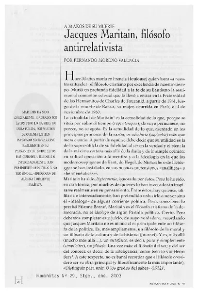 Jacques Maritain, filósofo antirrelativista  [artículo] Fernando Moreno Valencia.