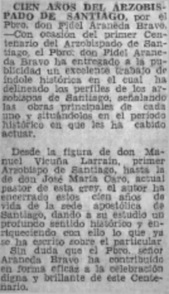 Cien años del Arzobispado de Santiago.  [artículo]