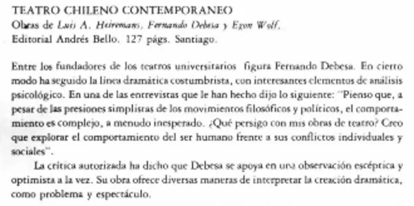 Teatro chileno contemporáneo  [artículo] Vicente Mengod.