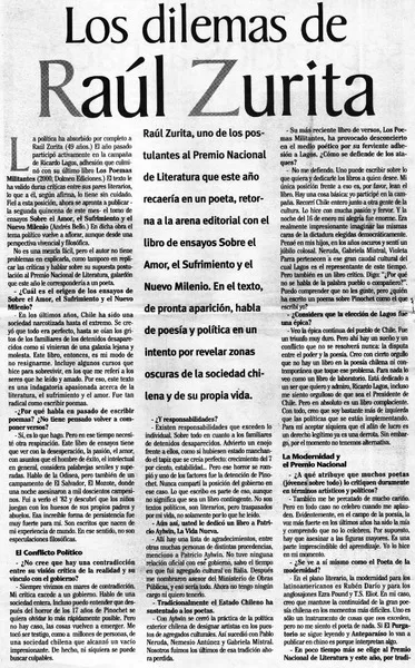 Los dilemas de Raúl Zurita  [artículo] Iván Quezada I.