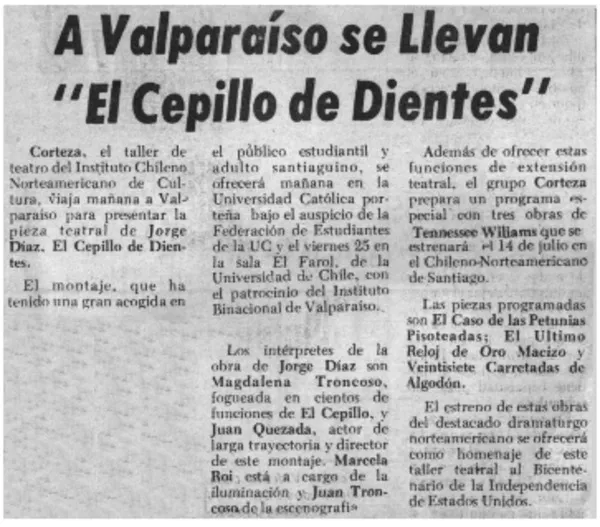 A Valparaíso se llevan "El Cepillo de dientes".  [artículo]
