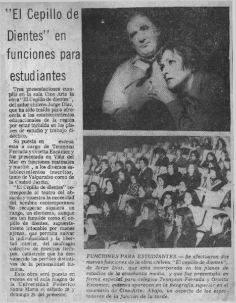 "El Cepillo de dientes" en funciones para estudiantes.  [artículo]