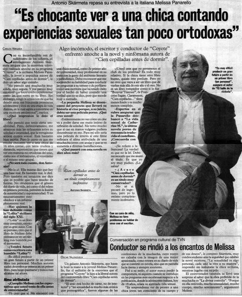 Es chocante ver a una chica contando experiencias sexuales tan poco ortodoxas"  [artículo] Carlos Vergara.