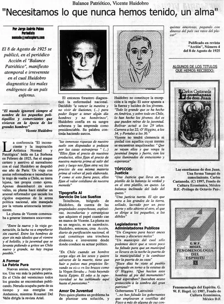 Necesitamos lo que nunca hemos tenido, un alma"  [artículo] Jorge Andrés Palma.
