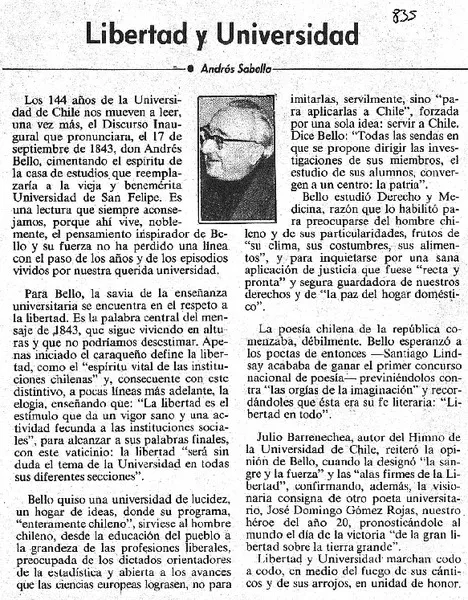 Libertad y Universidad  [artículo] Andrés Sabella.