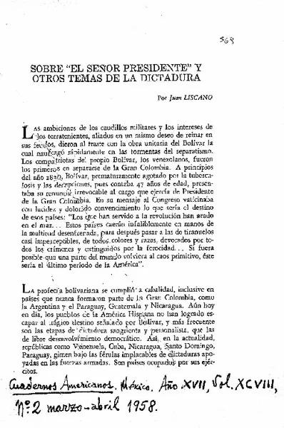 Sobre "El Señor Presidente" y otros temas de la dictadura  [artículo] Juan Liscano.