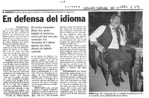 En Defensa del idioma  [artículo] Angélica Rivera.