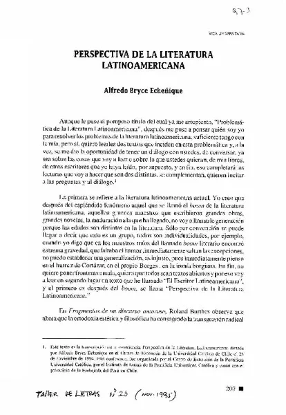Perspectiva de la literatura latinoamericana  [artículo] Alfredo Bryce Echenique.