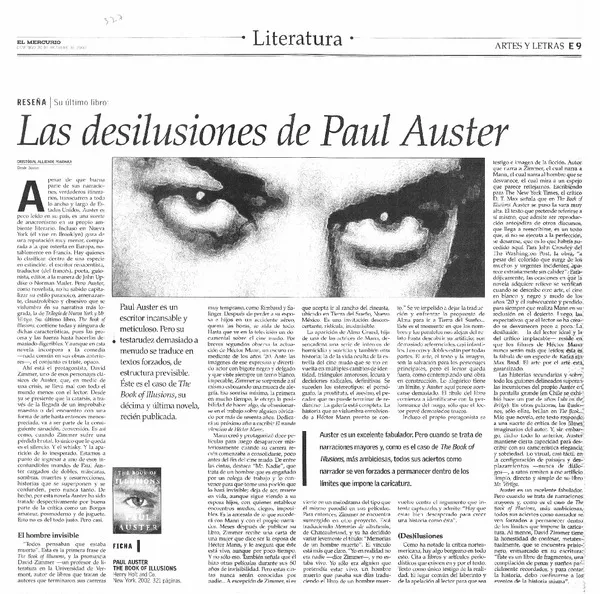 Las Desilusiones de Paul Auster  [artículo] Cristóbal Alliende Piwonka.