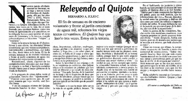 Releyendo al Quijote  [artículo] Bernardo A. Julio C.