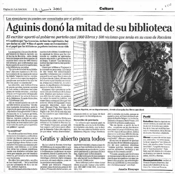 Aguinis donó la mitad de su biblioteca  [artículo] Amalia Eizayaga.