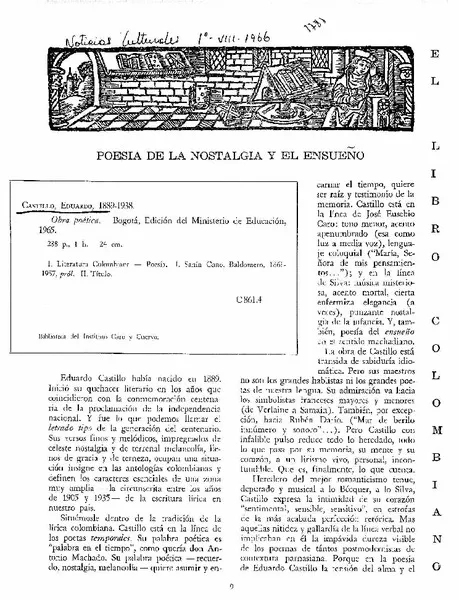 Poesía de la nostalgia y el ensueño  [artículo] Eduardo Carranza.