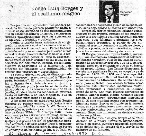 Jorge Luis Borges y el realismo mágico  [artículo] Federico Tatter.