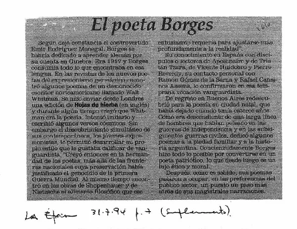 El poeta Borges.  [artículo]