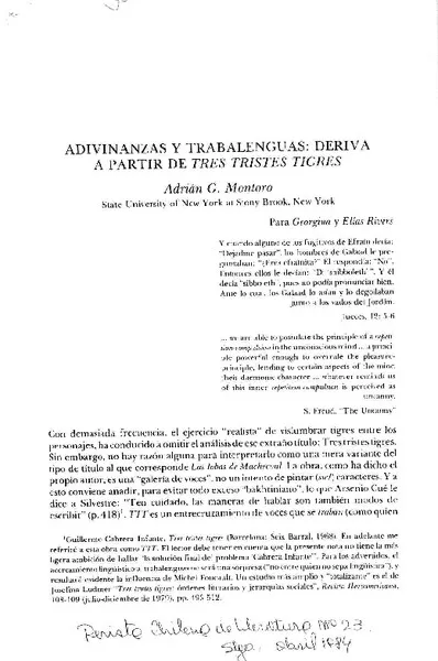 Adivinanzas y trabalenguas: deriva a partir de tres tristes tigres  [artículo] Adrián Montoro.