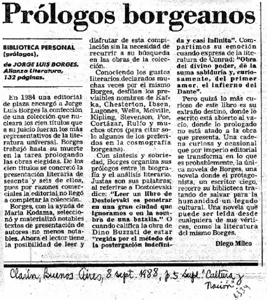 Prologos borgeanos  [artículo] Diego Mileo.
