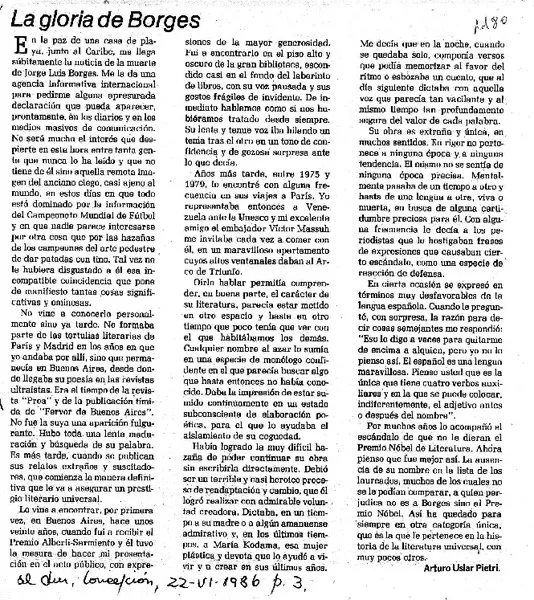 La gloria de Borges  [artículo] Arturo Uslar Pietri.