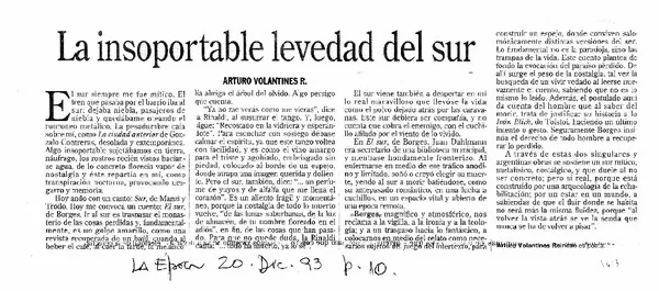 La Insoportable levedad del sur  [artículo] Arturo Volantines R.