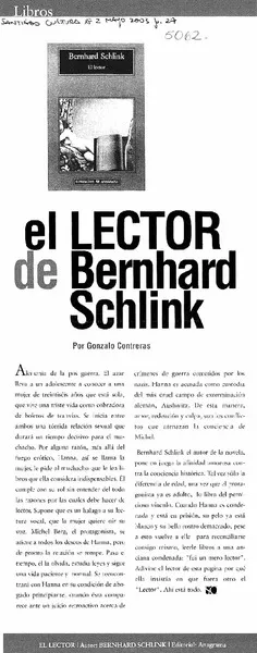 El lector de Bernhard Schlink  [artículo] Gonzalo Contreras.