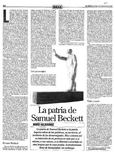 La patria de Samuel Beckett  [artículo] Mario Valdovinos.