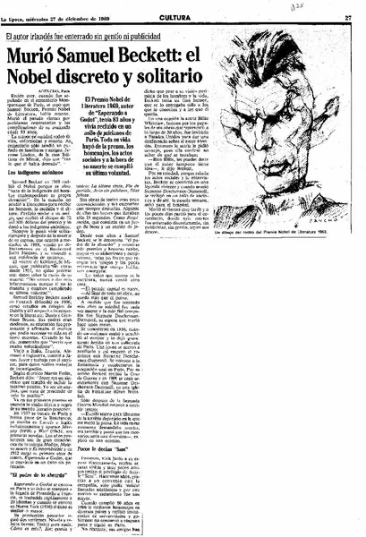 Murió Samuel Beckett: el Nobel discreto y solitario.  [artículo]